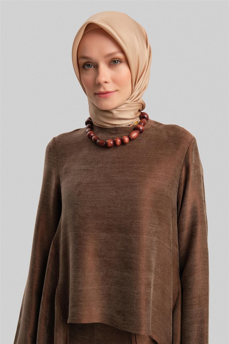 Armine Asimetrik Bluzlu Cupra Takım 24Y6842 Kahverengi