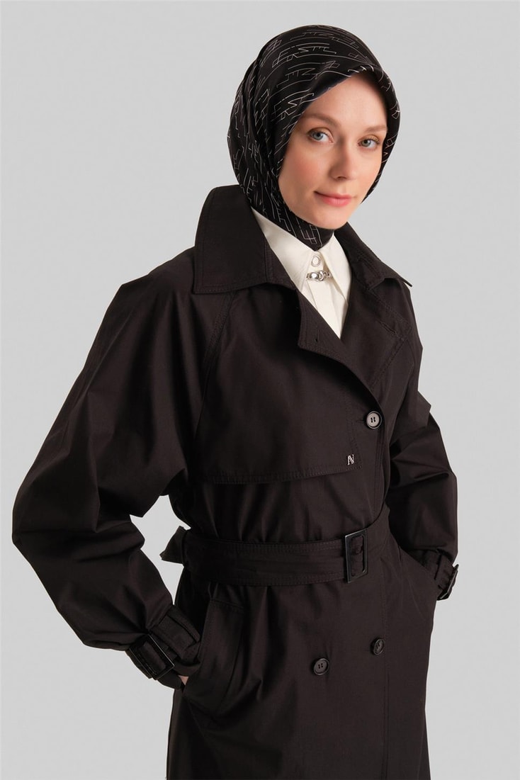 Armine Double Breasted Closure Cotton Trench Coat 24Y7406 Black