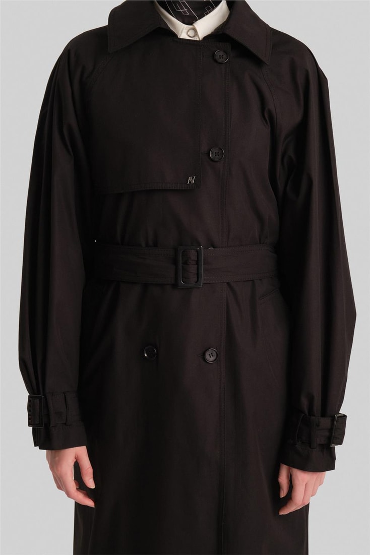 Armine Double Breasted Closure Cotton Trench Coat 24Y7406 Black