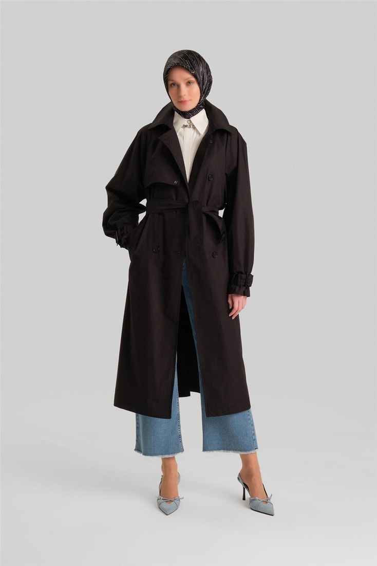 Armine Double Breasted Closure Cotton Trench Coat 24Y7406 Black