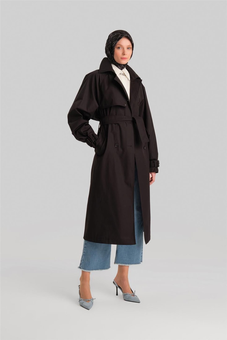 Armine Double Breasted Closure Cotton Trench Coat 24Y7406 Black