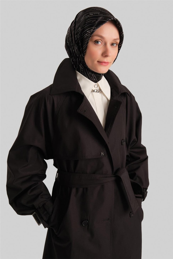 Armine Double Breasted Closure Cotton Trench Coat 24Y7406 Black