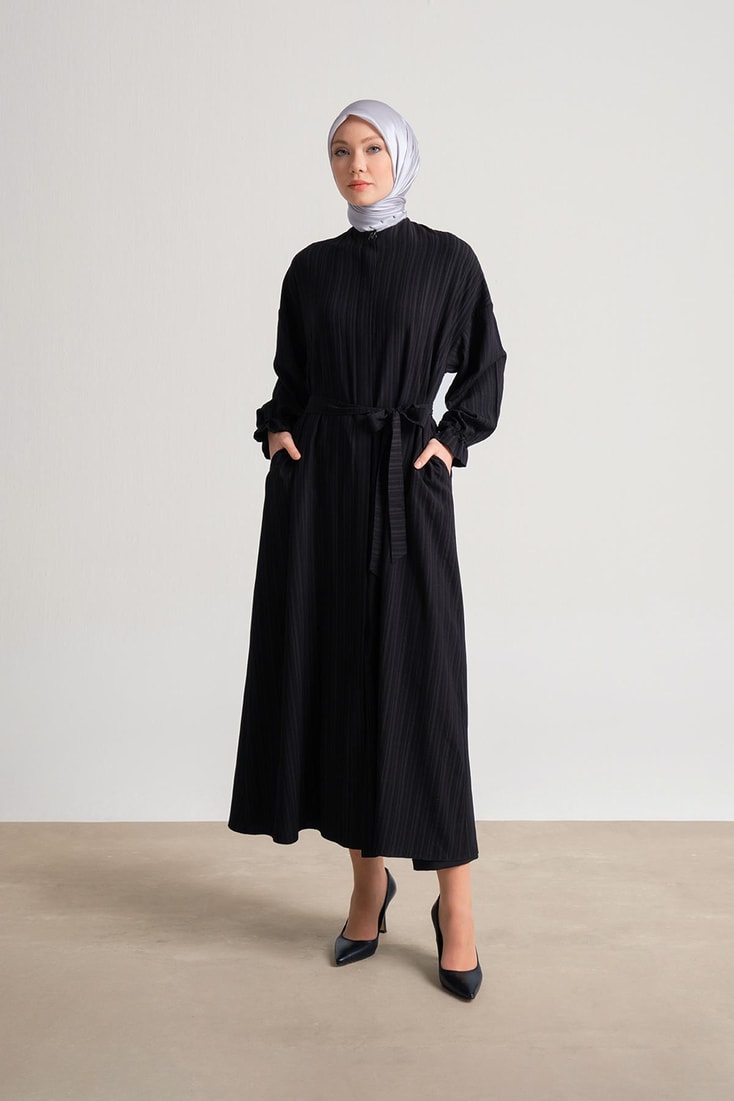 Armine Textured Viscose Abaya with Adjustable Sleeves 24Y8801 Black