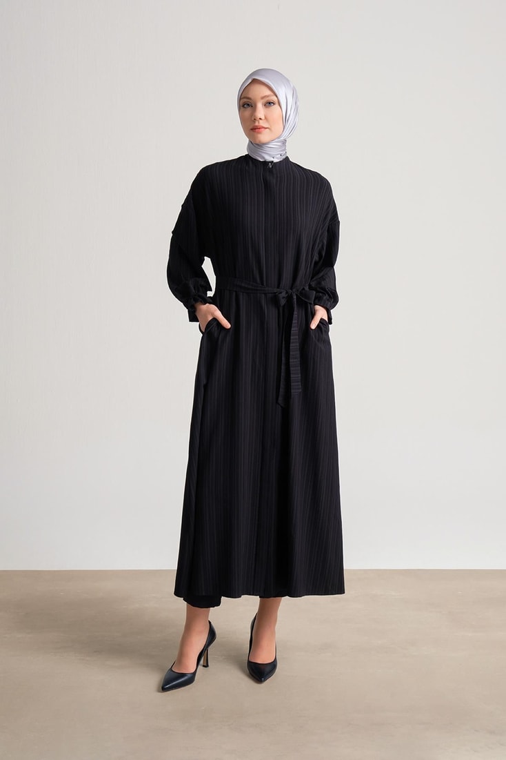 Armine Textured Viscose Abaya with Adjustable Sleeves 24Y8801 Black