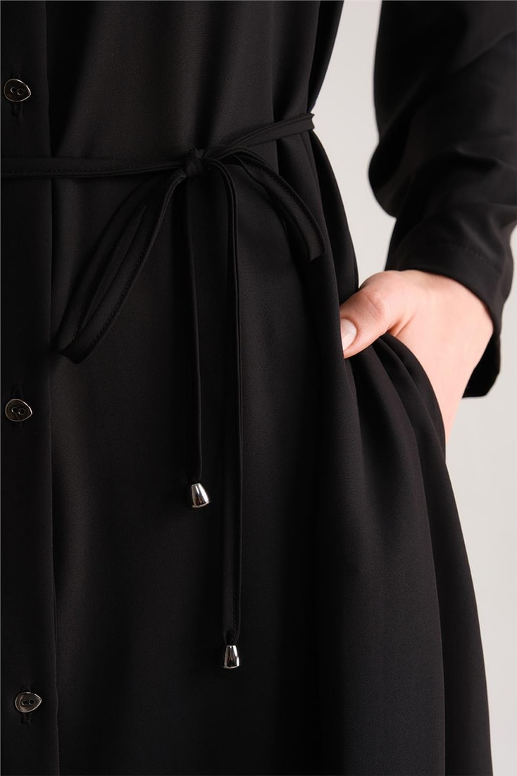 Armine Double Buttoned and Pleated Abaya 24Y8803 Black