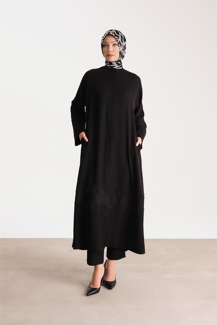 Armine Organza and Stone Detailed Abaya 24Y8805 Black