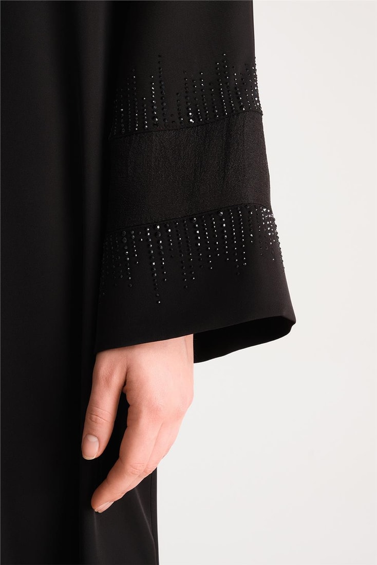 Armine Organza and Stone Detailed Abaya 24Y8805 Black