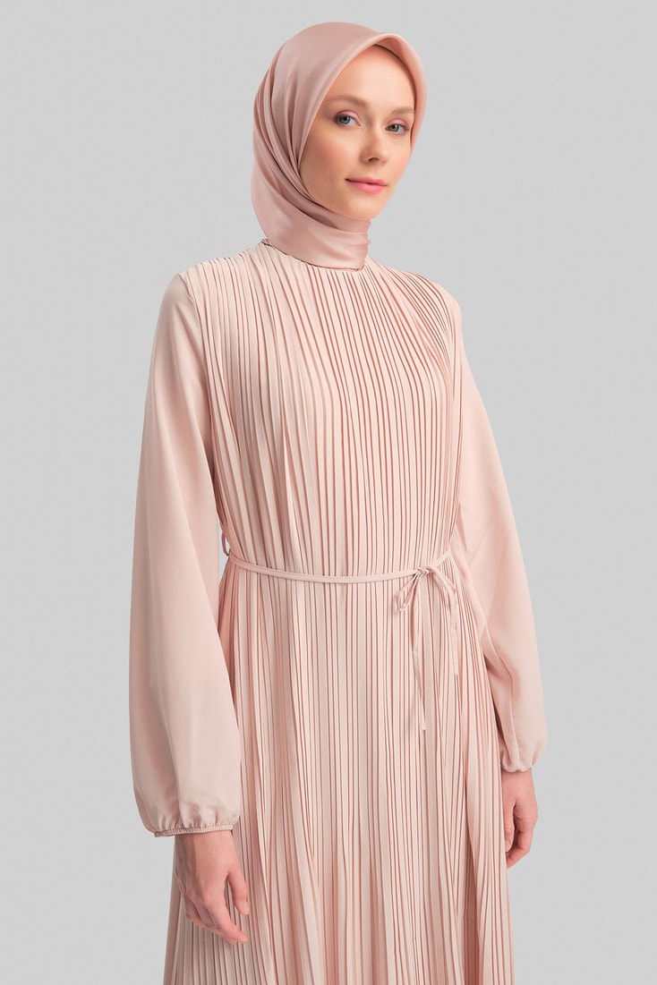 Armine Piliseli Elbise 24Yd9435 Bej