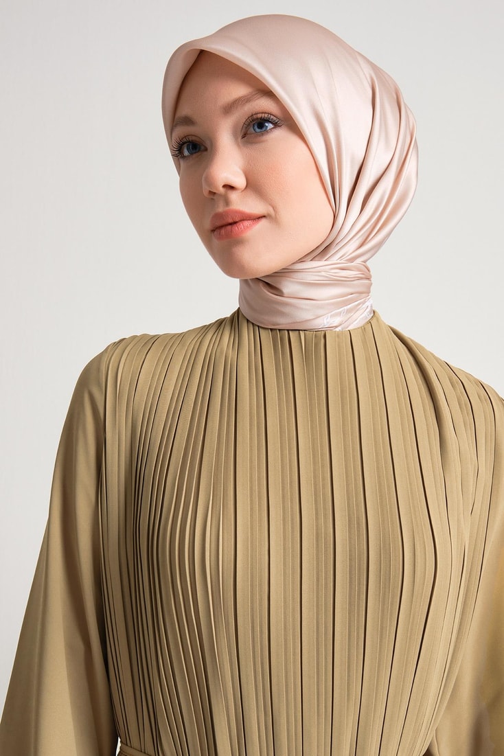 Armine Piliseli Elbise 24Yd9435 Yağ Yeşili