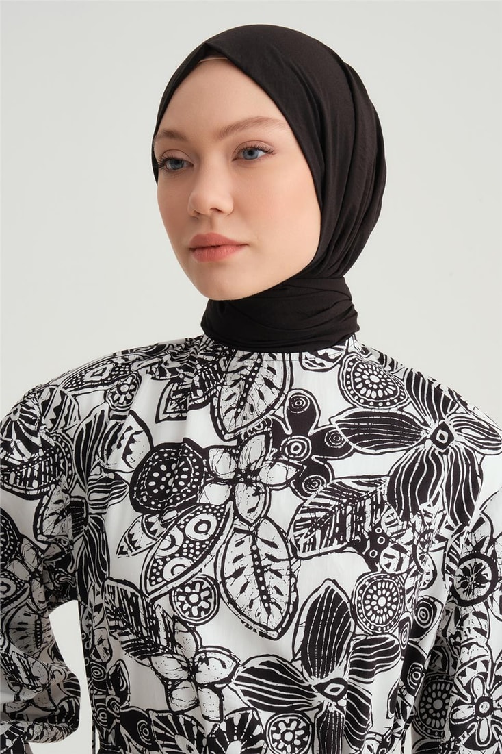 Armine Organic Pamuk Baskılı Elbise 24Y9803 Siyah