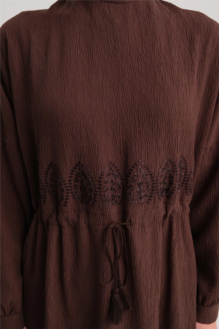 Armine Beli Nakışlı Elbise 24Y9811 Acı Kahve