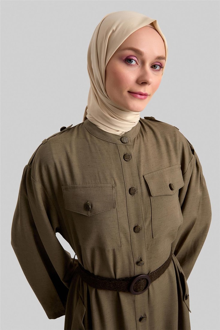 Armine Hasır Kemerli Elbise 24Y9817 Haki