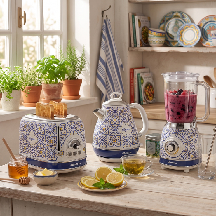 Ariete Capri 2 Dilim Ekmek Kızartma Makinesi + 1,7 Lt Su Isıtıcı Kettle + Cam Blender Çeyiz Seti