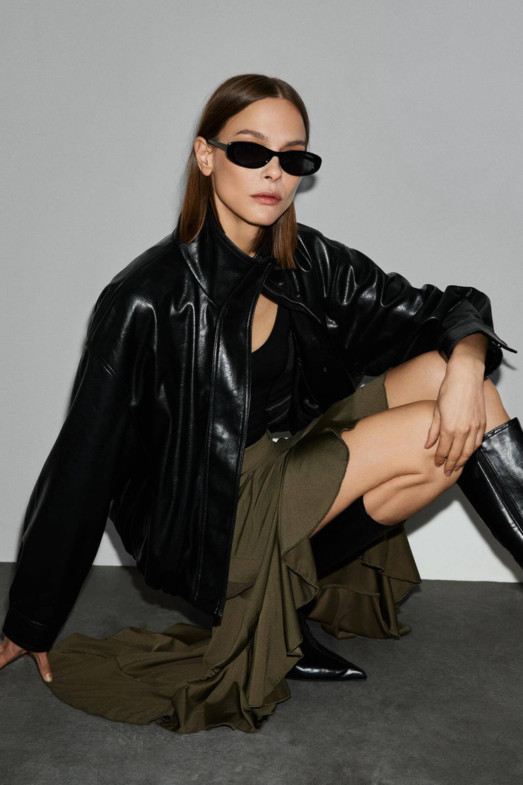 ADOBRE Kadın Esnek Kumaşlı Asimetrik Kesimli Haki Etek