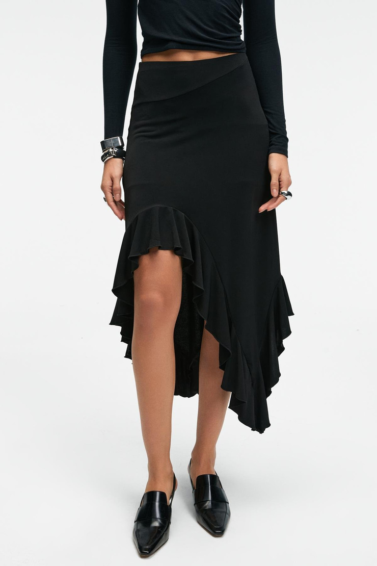ADOBRE Kadın Esnek Kumaşlı Asimetrik Kesimli Siyah Etek