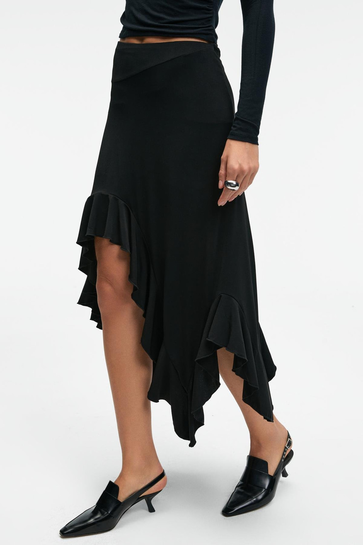 ADOBRE Kadın Esnek Kumaşlı Asimetrik Kesimli Siyah Etek