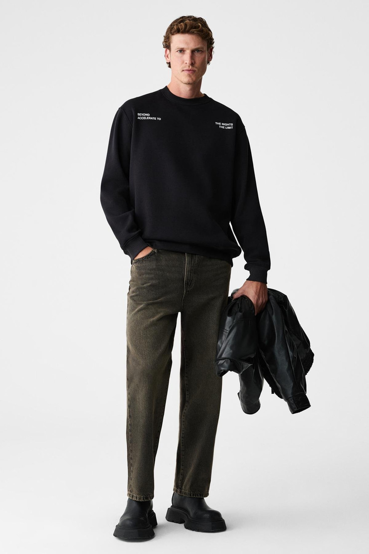 ALARIC Erkek Yuvarlak Yaka Önü Baskılı Regular Fit Antrasit Sweatshirt