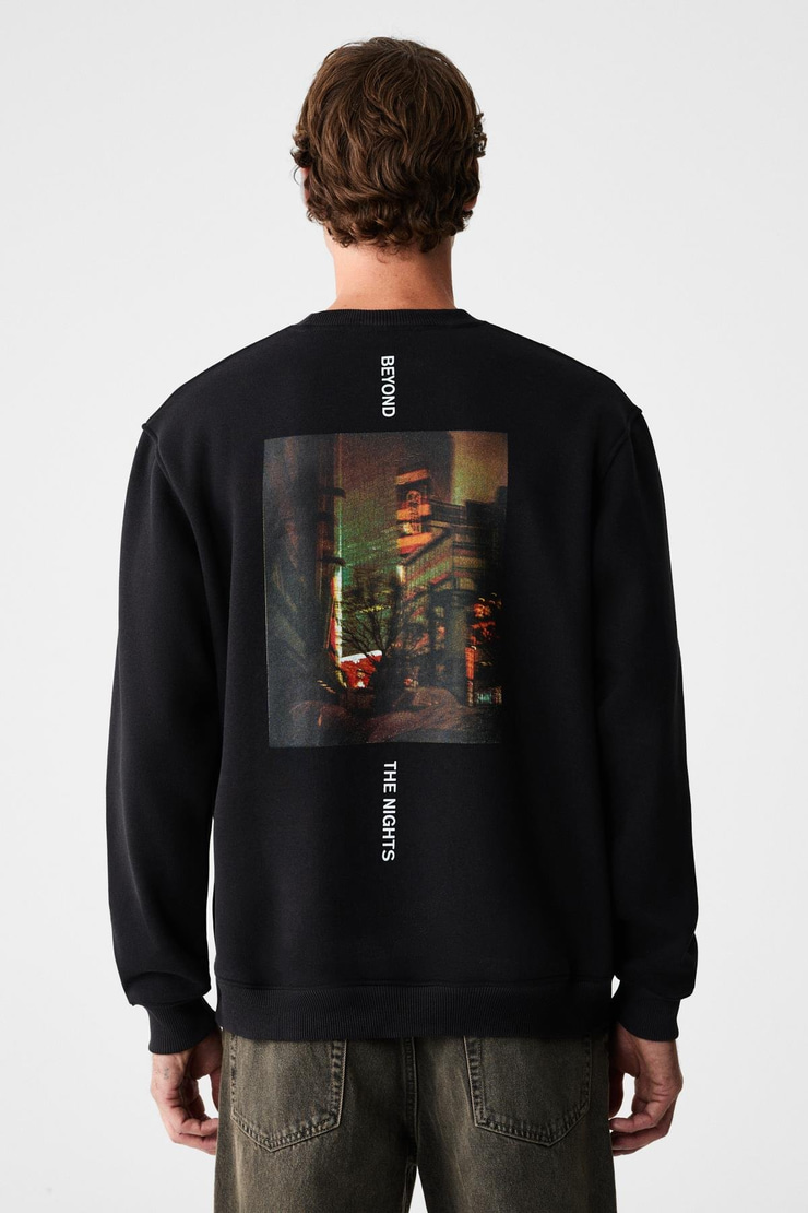 ALARIC Erkek Yuvarlak Yaka Önü Baskılı Regular Fit Antrasit Sweatshirt