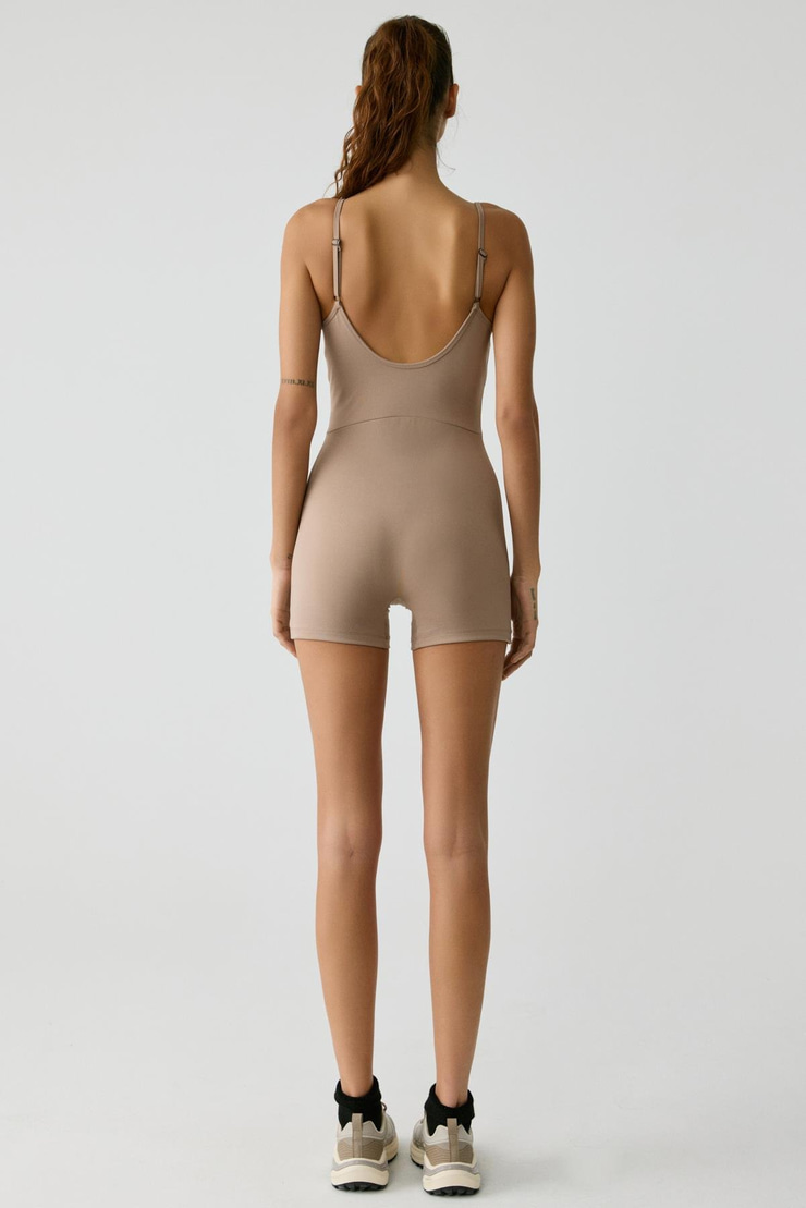 ALESIA Kadın Slim Fit İp Askılı Training Vizon Tulum