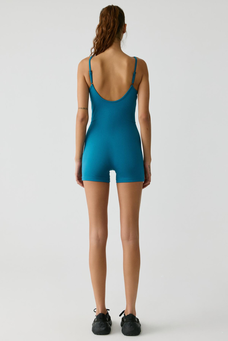 ALESIA Kadın Slim Fit İp Askılı Training Mavi Tulum