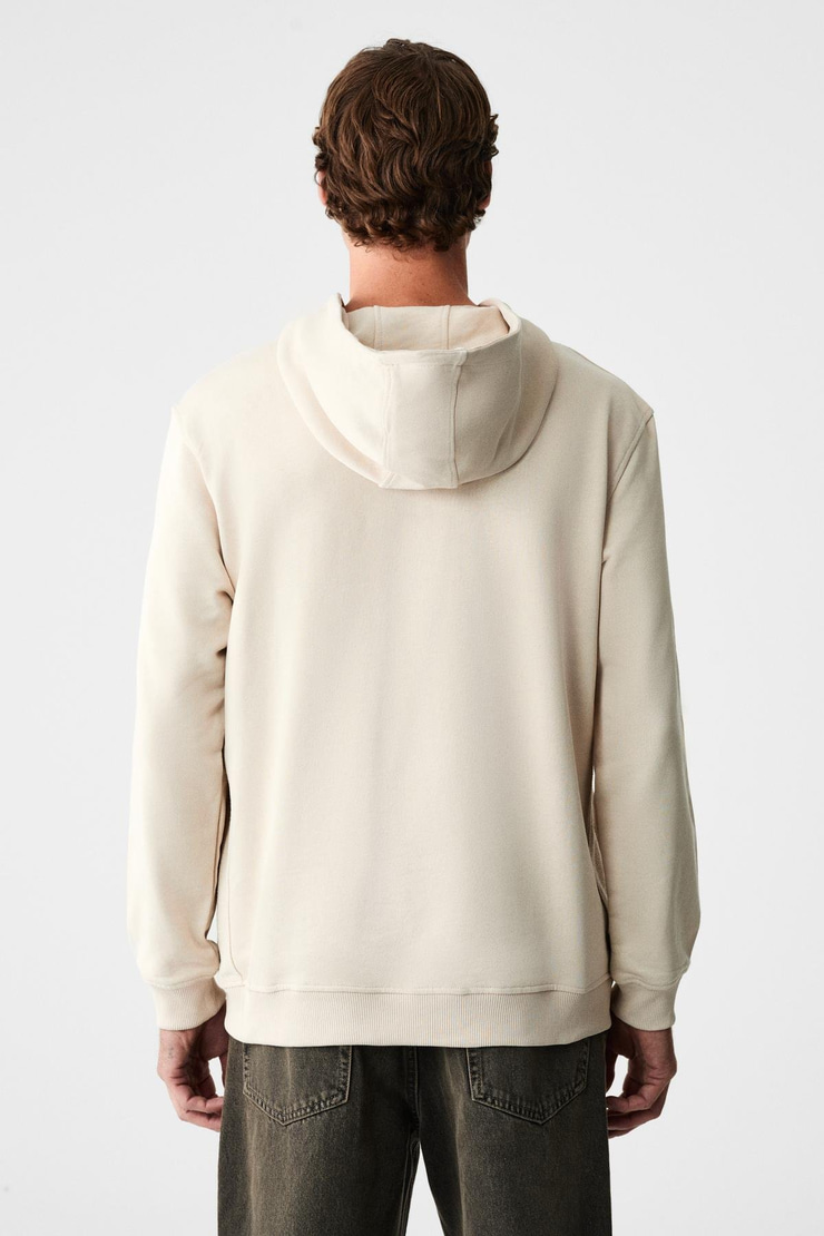 ALESSIO Erkek %100 Pamuk Kapüşonlu Kordon Detaylı Oversize Fit Bej Sweatshirt