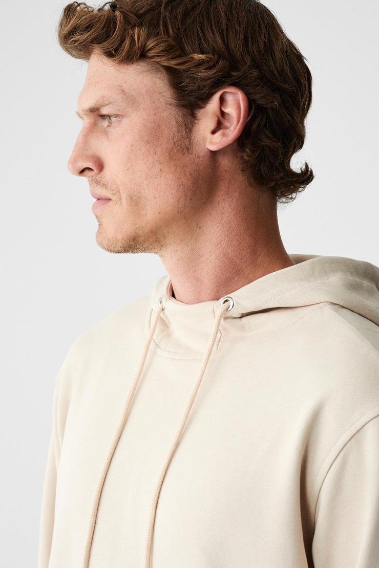 ALESSIO Erkek %100 Pamuk Kapüşonlu Kordon Detaylı Oversize Fit Bej Sweatshirt