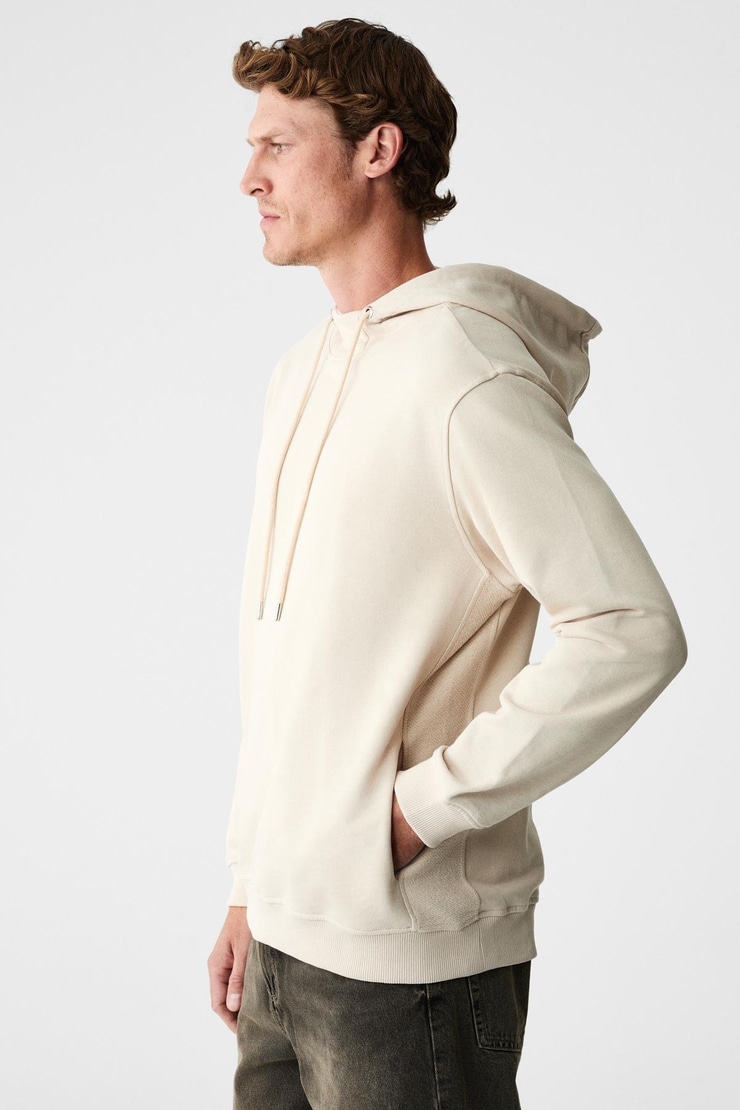 ALESSIO Erkek %100 Pamuk Kapüşonlu Kordon Detaylı Oversize Fit Bej Sweatshirt