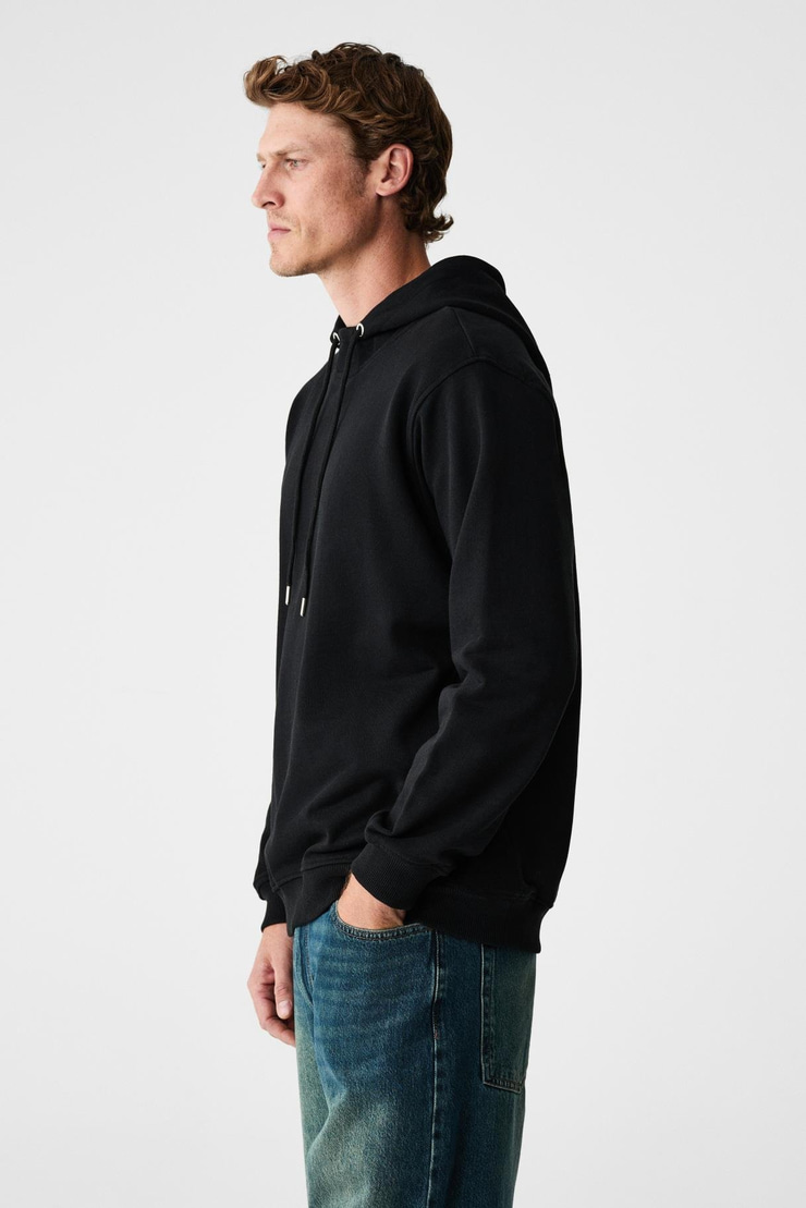 ALESSIO Erkek %100 Pamuk Kapüşonlu Kordon Detaylı Oversize Fit Siyah Sweatshirt
