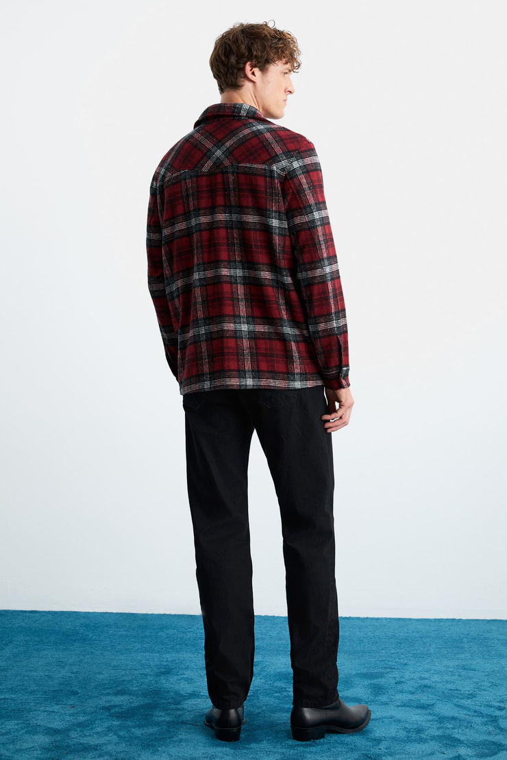 Allenı Erkek Gömlek Yaka Relaxed Fit Düğme Detaylı Sıcak Tutan Oduncu Kırmızı Gömlek