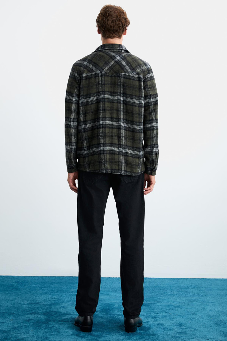 Allenı Erkek Gömlek Yaka Relaxed Fit Düğme Detaylı Sıcak Tutan Oduncu Haki Gömlek