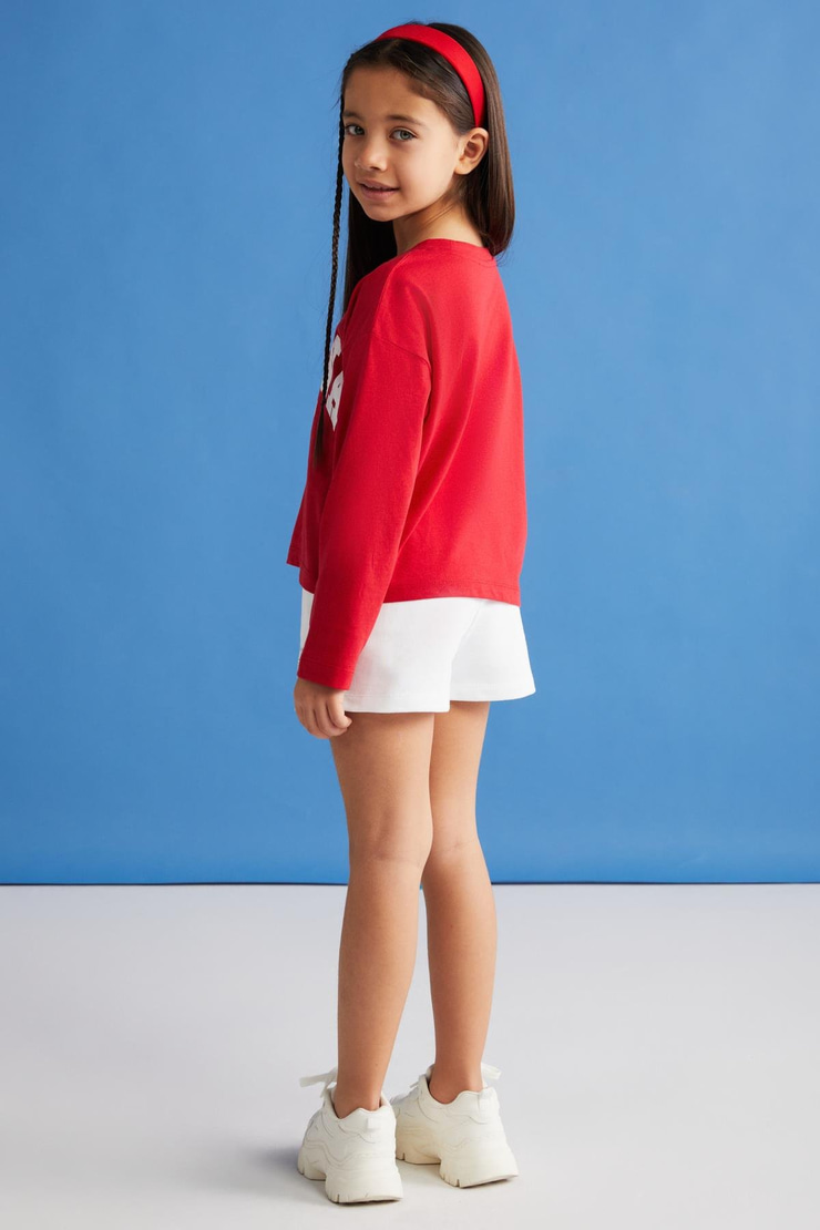 AMARE-GRM24037 100% pamuk 3 iplik süs etiketli kız çocuk şort Ekru Şort