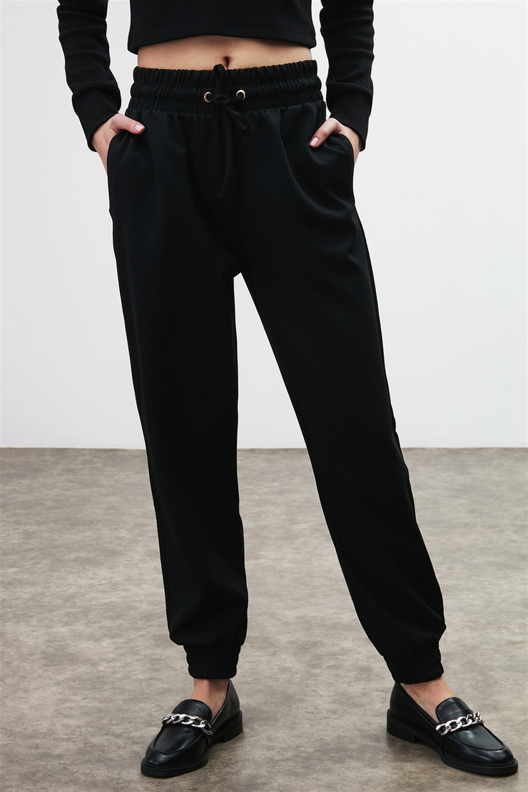 ANGELICA Kadın Siyah Düz Renk  Comfort Fit Pantolon