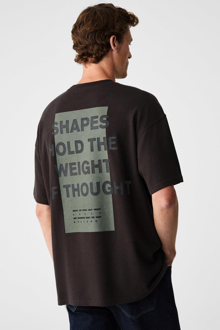 ANGLES Erkek %100 Organik Pamuk Baskılı Bisiklet Yakalı Oversize Acı Kahve T-Shirt