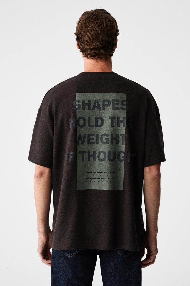 ANGLES Erkek %100 Organik Pamuk Baskılı Bisiklet Yakalı Oversize Acı Kahve T-Shirt