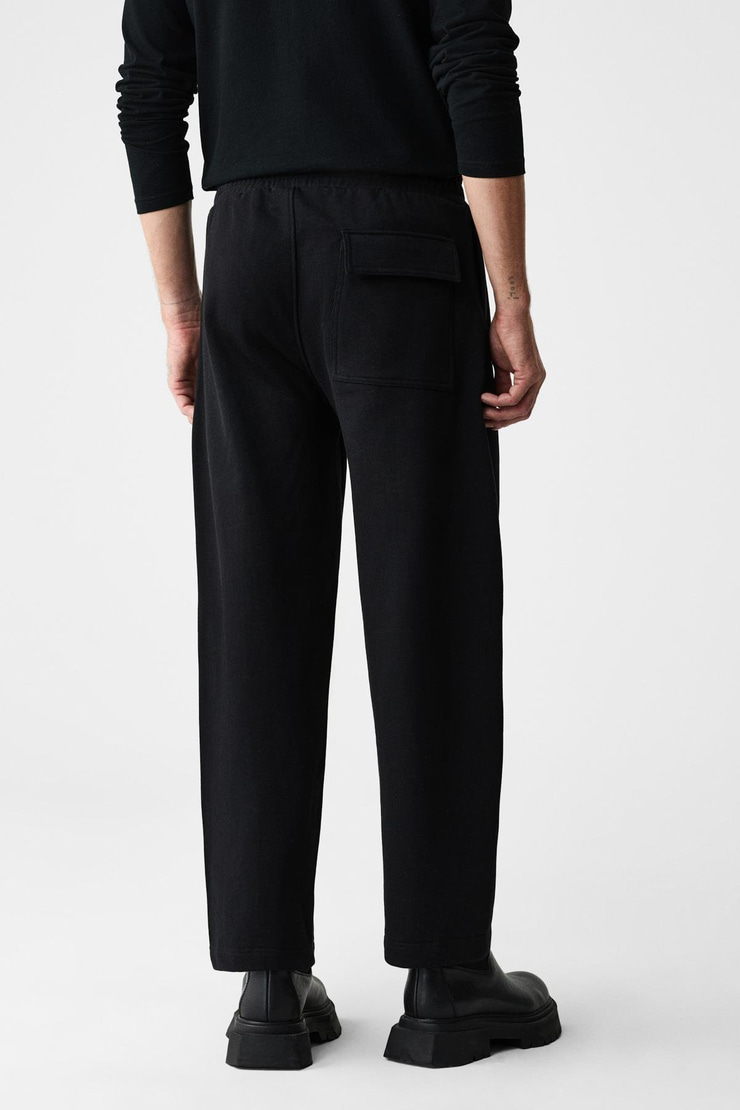 ANOMOS Erkek Pamuklu Beli Lastikli Çift Cepli Geniş Paçalı Relaxed Fit Siyah Eşofman Altı