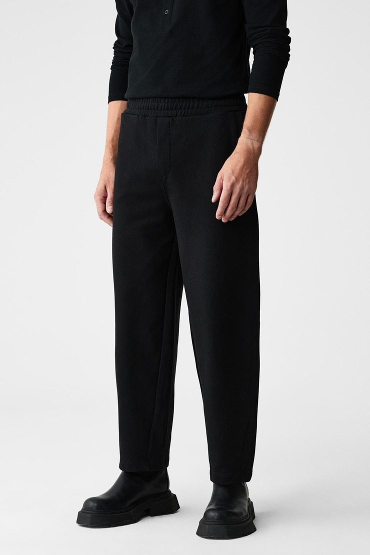 ANOMOS Erkek Pamuklu Beli Lastikli Çift Cepli Geniş Paçalı Relaxed Fit Siyah Eşofman Altı