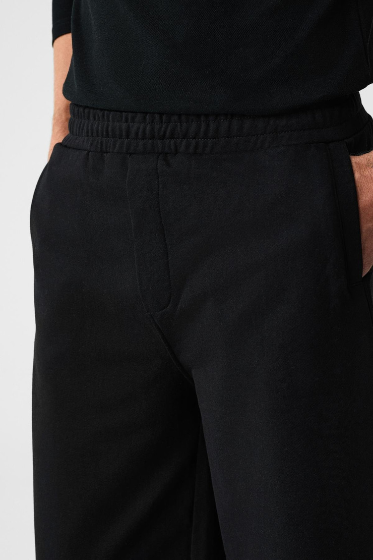 ANOMOS Erkek Pamuklu Beli Lastikli Çift Cepli Geniş Paçalı Relaxed Fit Siyah Eşofman Altı