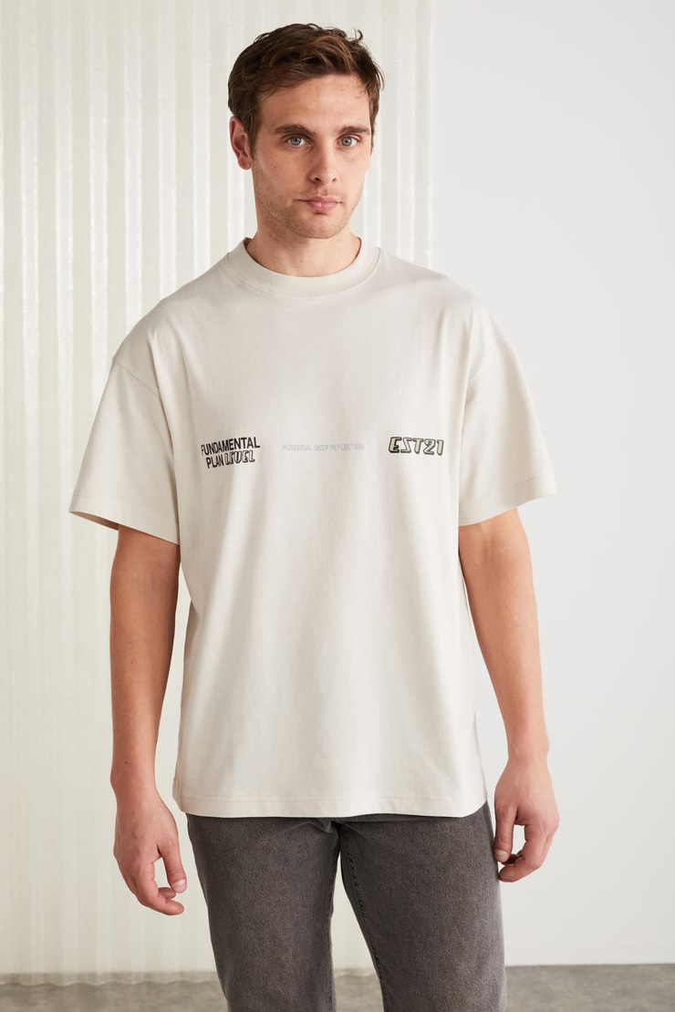 APOLO Basic Oversize Taş Rengi Tekli T-Shirt