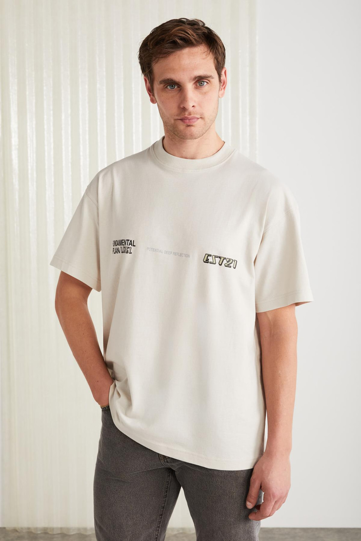 APOLO Basic Oversize Taş Rengi Tekli T-Shirt