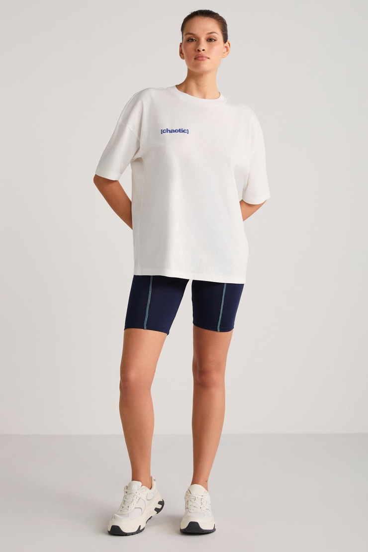 ARCADIA Basic Slim Ekru-Mavi Tekli T-Shirt