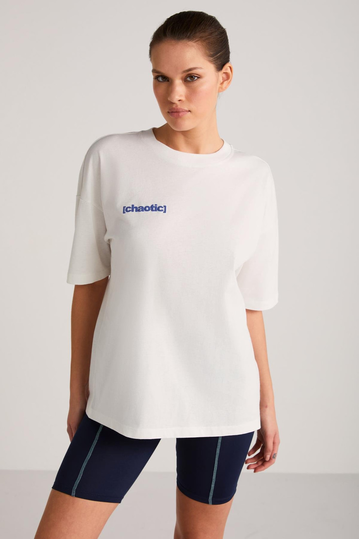 ARCADIA Basic Slim Ekru-Mavi Tekli T-Shirt