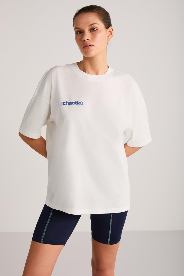 ARCADIA Basic Slim Ekru-Mavi Tekli T-Shirt