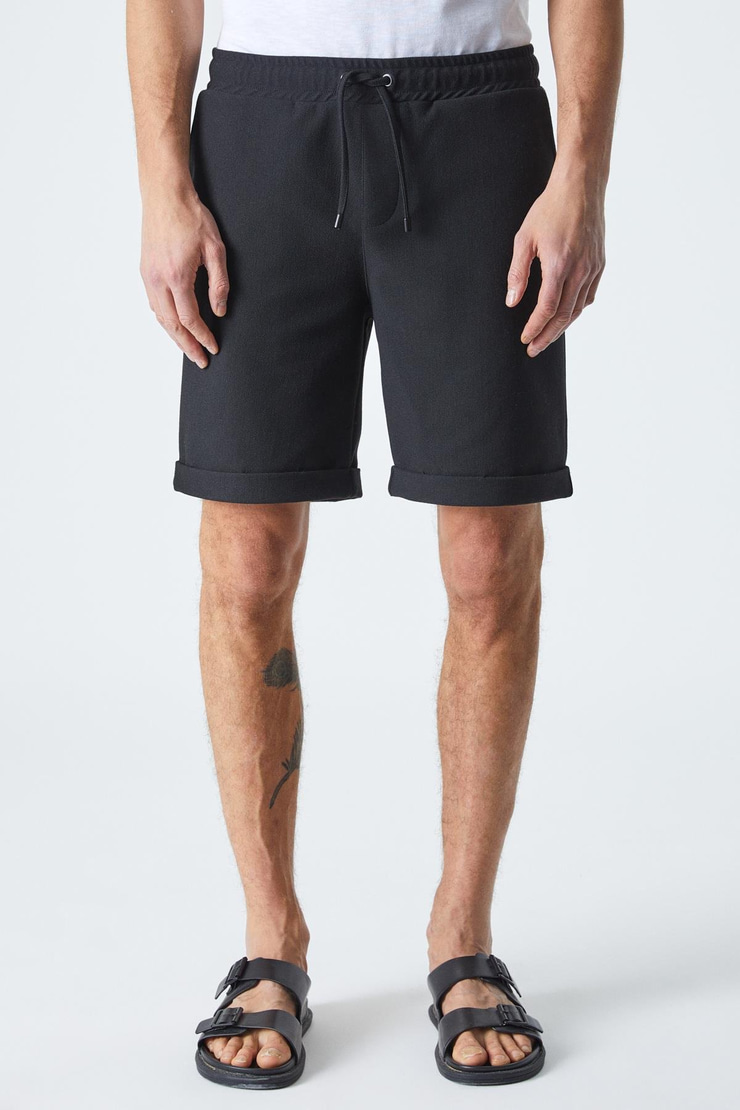 ARDIAN Erkek Comfort Fit Cepli Kordonlu Lastikli Bel Siyah Şort & Bermuda