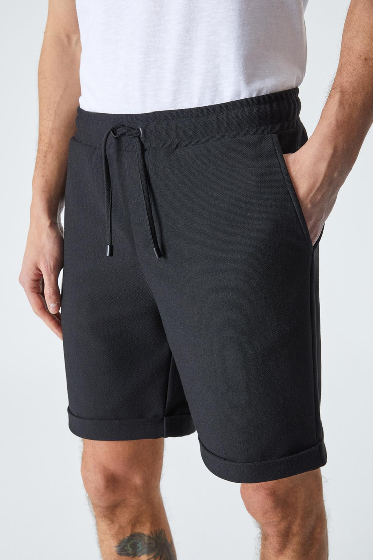 ARDIAN Erkek Comfort Fit Cepli Kordonlu Lastikli Bel Siyah Şort & Bermuda
