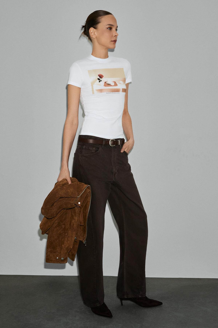 ARELUNA Kadın Organik Pamuklu Bisiklet Yaka Kısa Kollu Slim Fit Beyaz T-Shirt