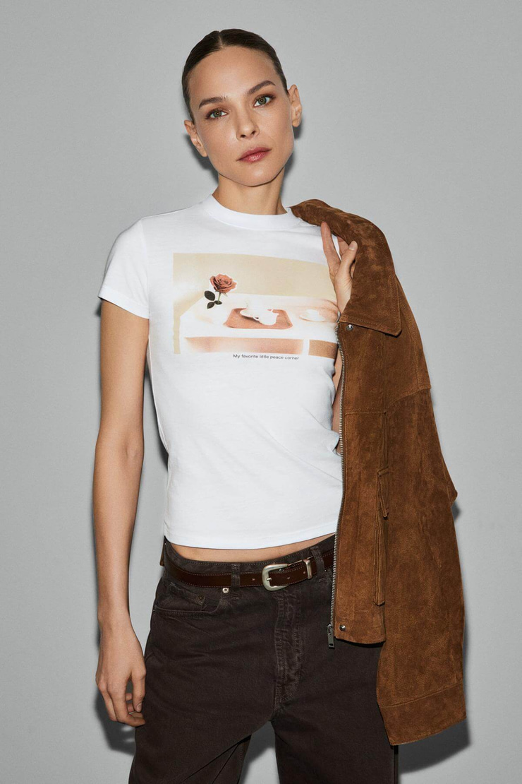 ARELUNA Kadın Organik Pamuklu Bisiklet Yaka Kısa Kollu Slim Fit Beyaz T-Shirt