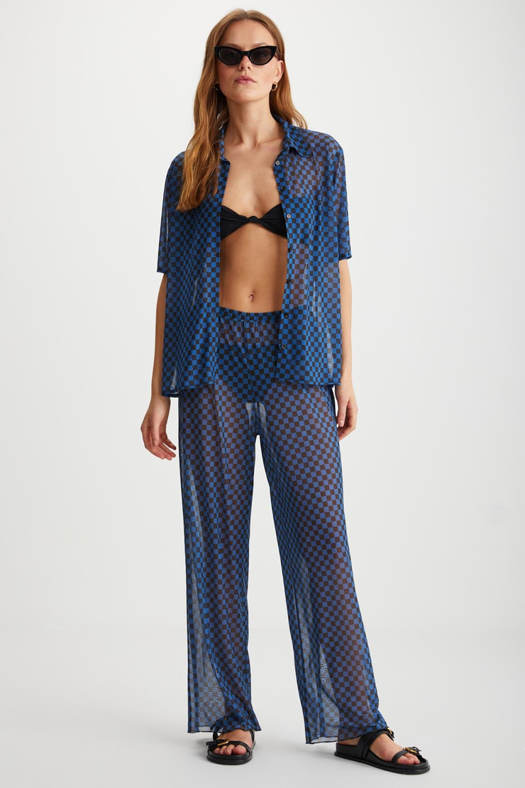 ARISTA  Relaxed Siyah - Mavi Tekli Pantolon