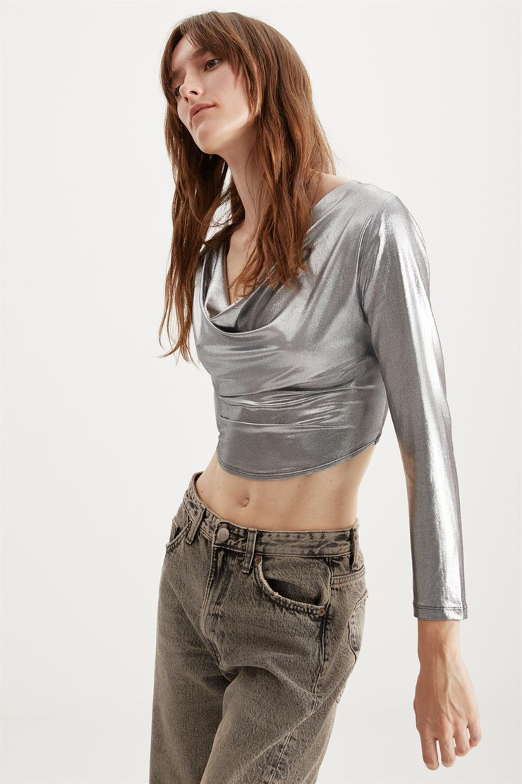 ARLEEN Dokuma Slim Gri Tekli Büstiyer