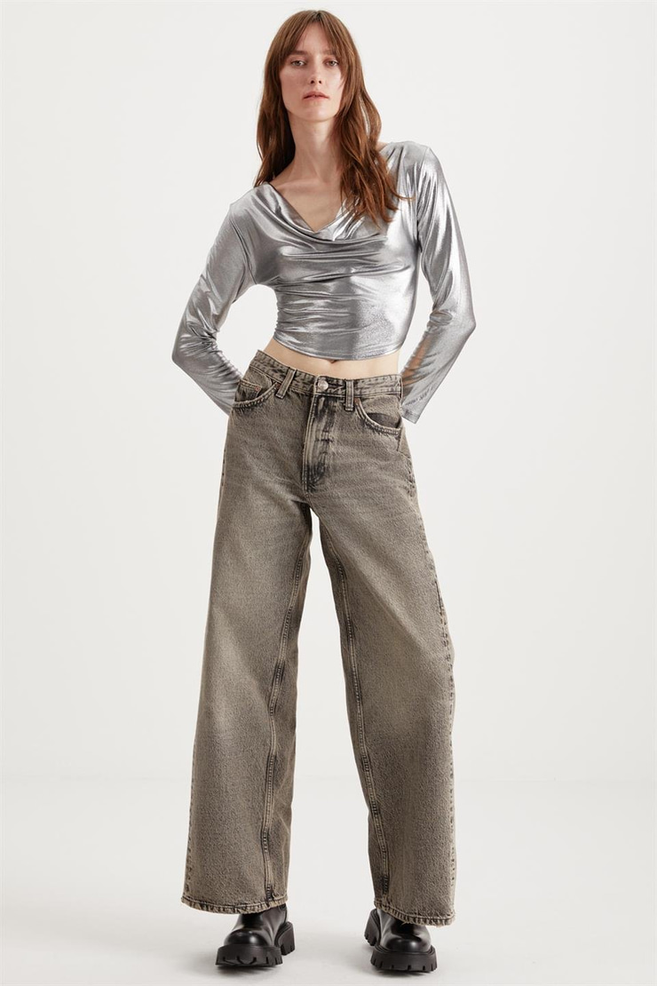 ARLEEN Dokuma Slim Gri Tekli Büstiyer