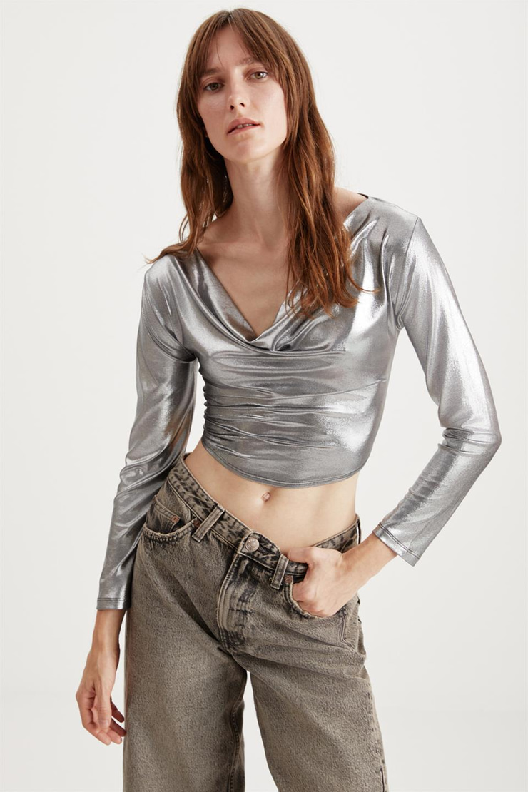 ARLEEN Dokuma Slim Gri Tekli Büstiyer